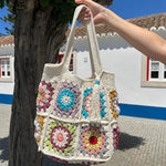 Handmade Granny Square Crochet Tote: Boho Cotton Beach Bag